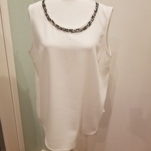 🌸White Blouse w/ Jeweled Neckline
